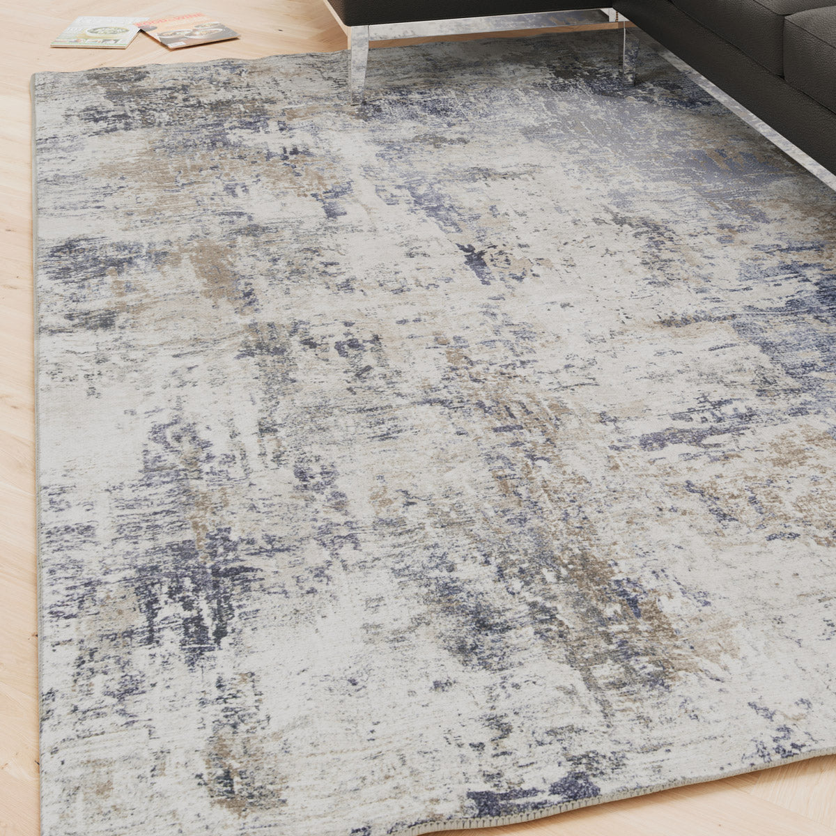 Washable Blue Abstract Rug - Skye