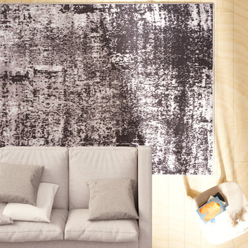 Washable Black Abstract Rug - Storm