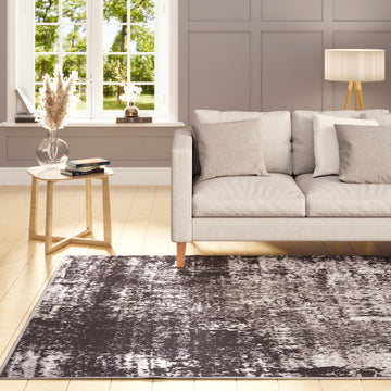 Washable Black Abstract Rug - Storm