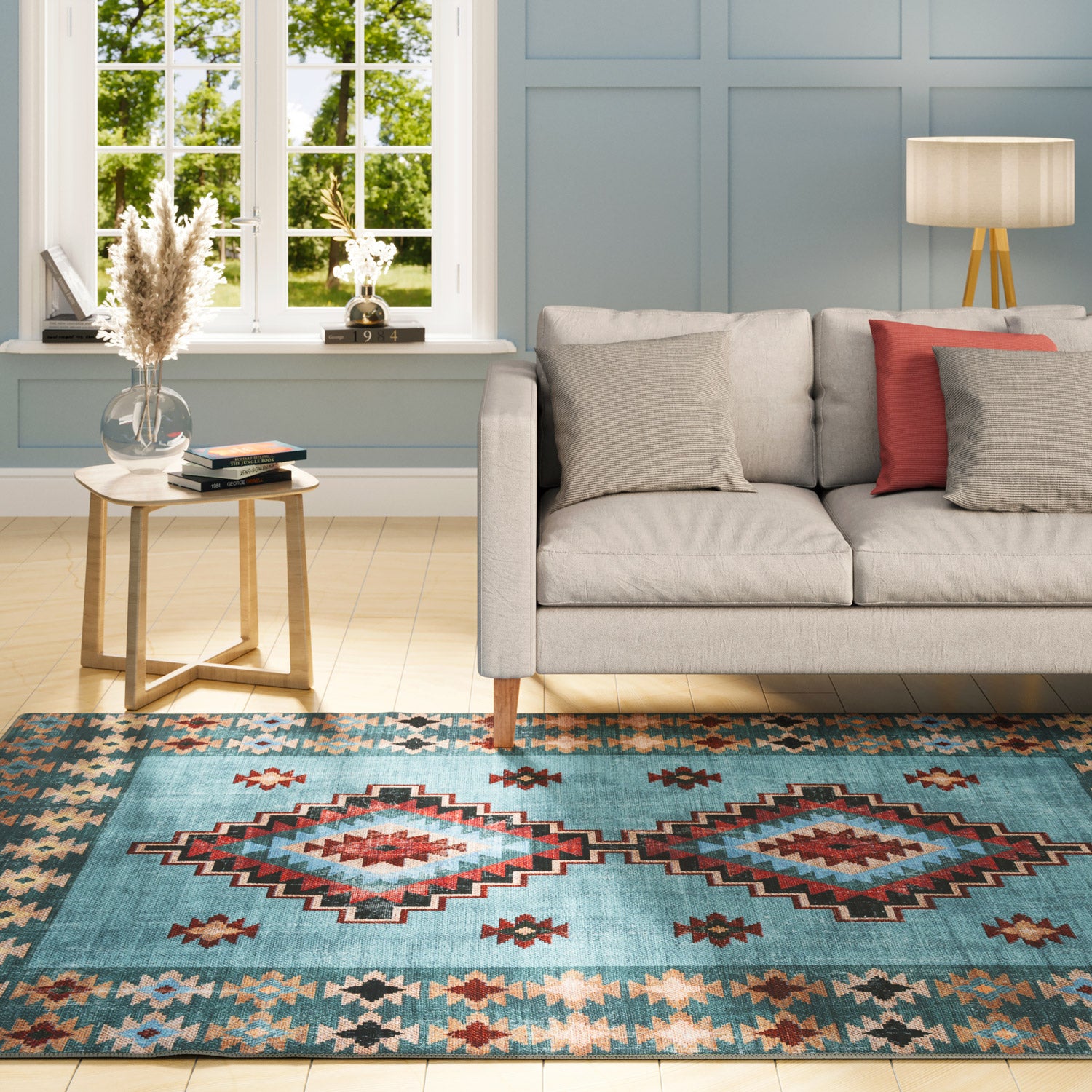 Washable Blue Berber Style Rug - Yasmine