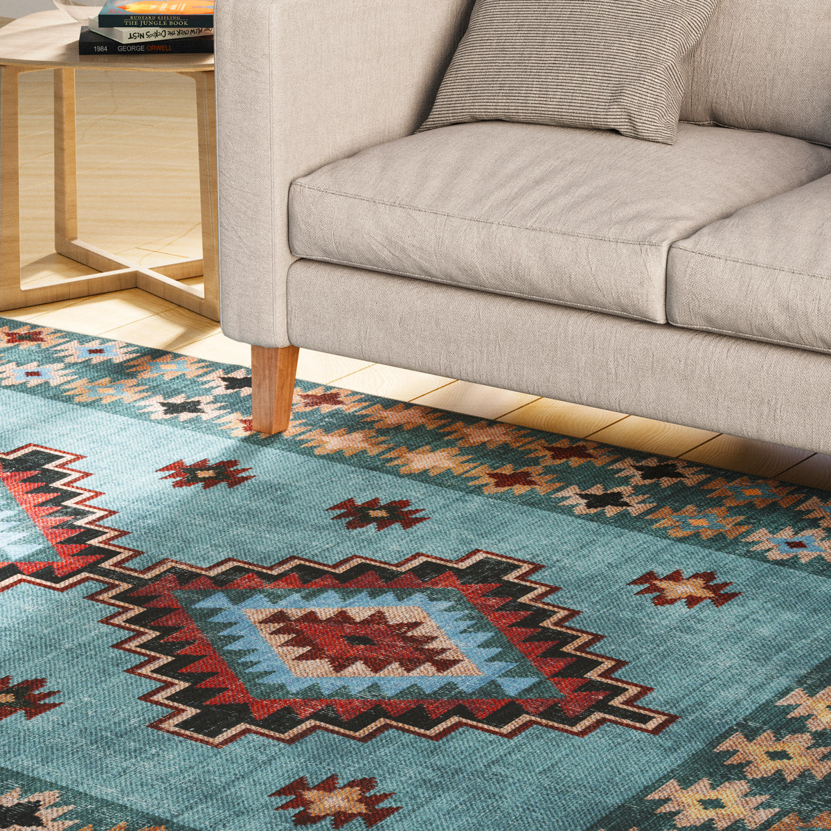Washable Blue Berber Style Rug - Yasmine