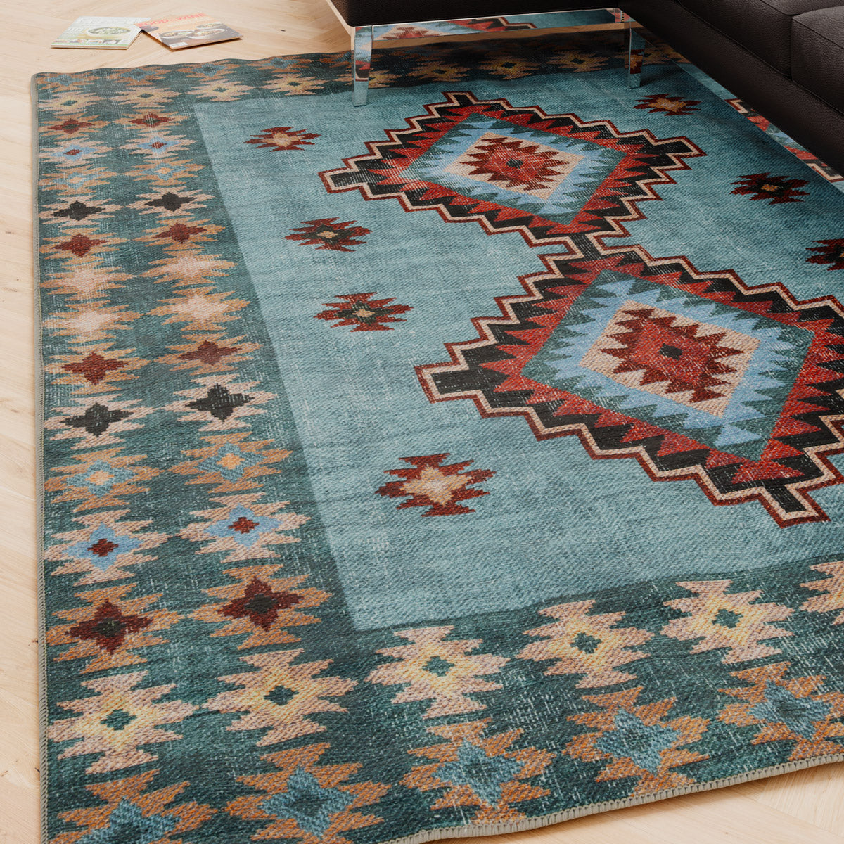 Washable Blue Berber Style Rug - Yasmine