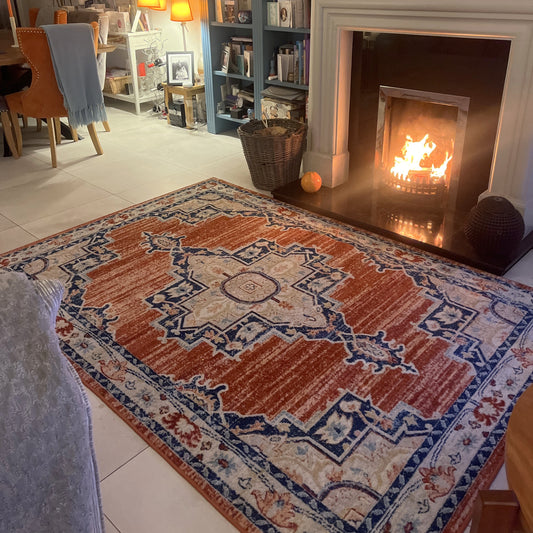 Terracotta Orange Oriental Area Rug - Antik