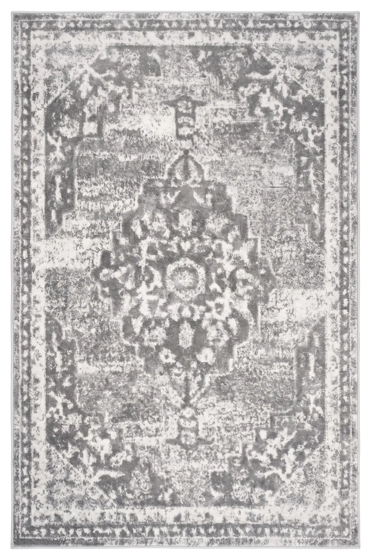 Faded Distressed Grey Oriental Pattern Rug - Demelza