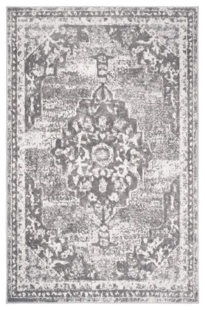 Faded Distressed Grey Oriental Pattern Rug - Demelza