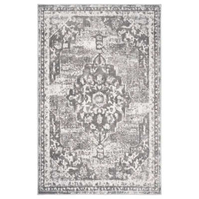 Faded Distressed Grey Oriental Pattern Rug - Demelza