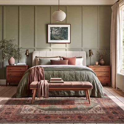 Flatwoven Washable Distressed Terracotta Green Boho Rug - Faro