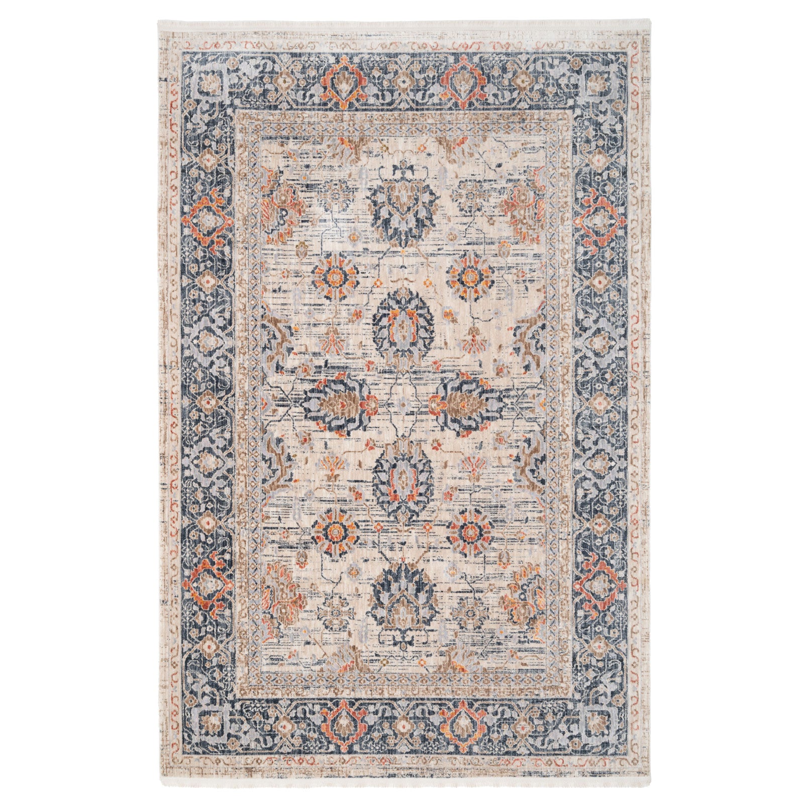 Blue Foral Motif Area Rug - Nava