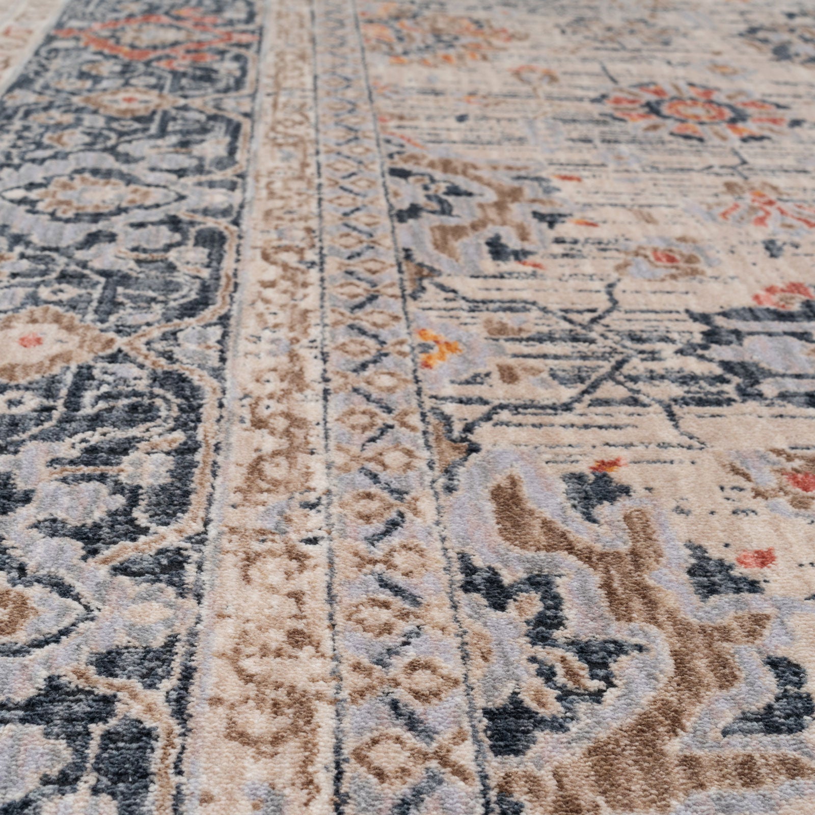 Blue Foral Motif Area Rug - Nava