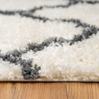 Cream Moroccan Trellis Shaggy Rug