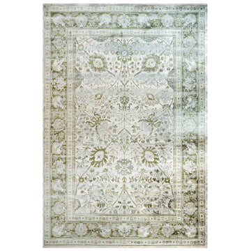 Vintage Traditional Green Floral Living Room Rug