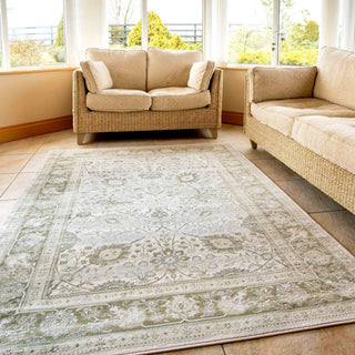 Vintage Traditional Green Floral Living Room Rug