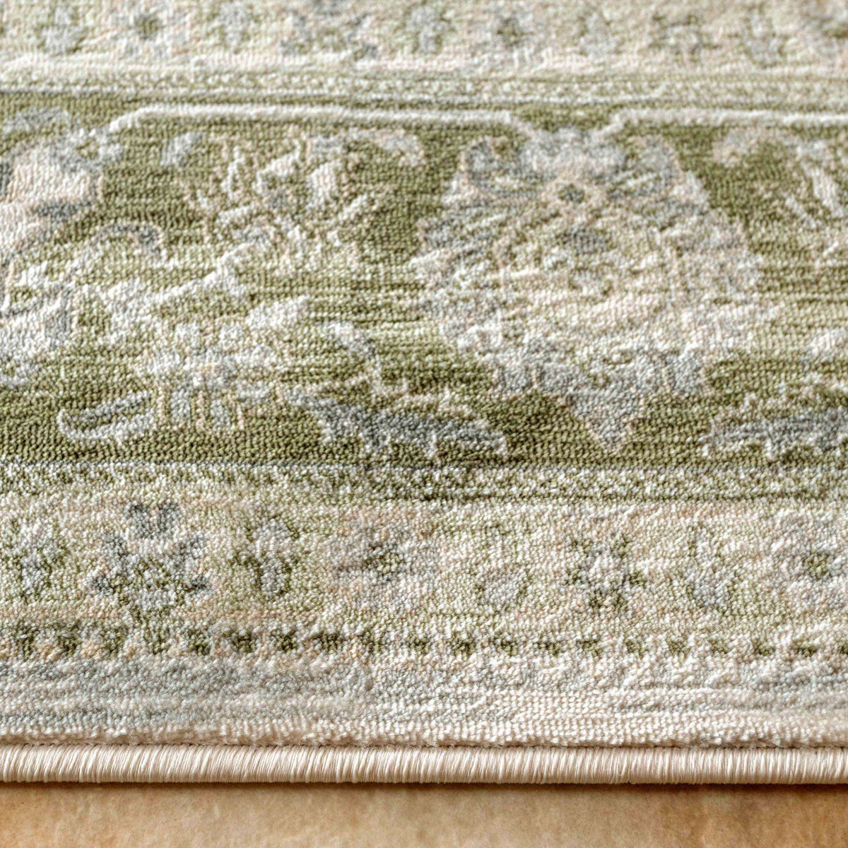 Vintage Traditional Green Floral Living Room Rug