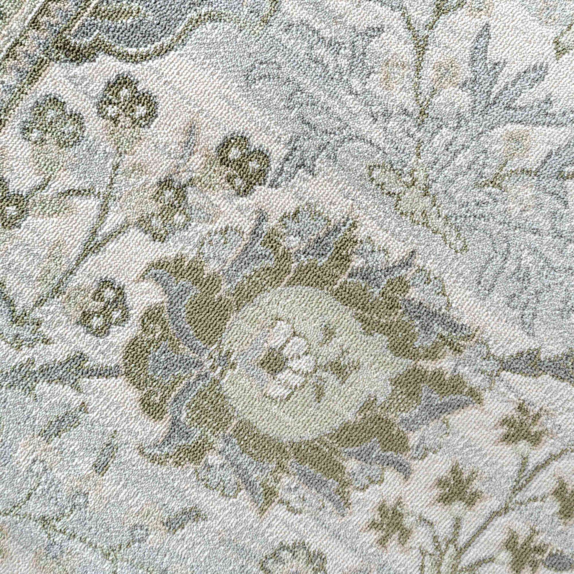 Vintage Traditional Green Floral Living Room Rug