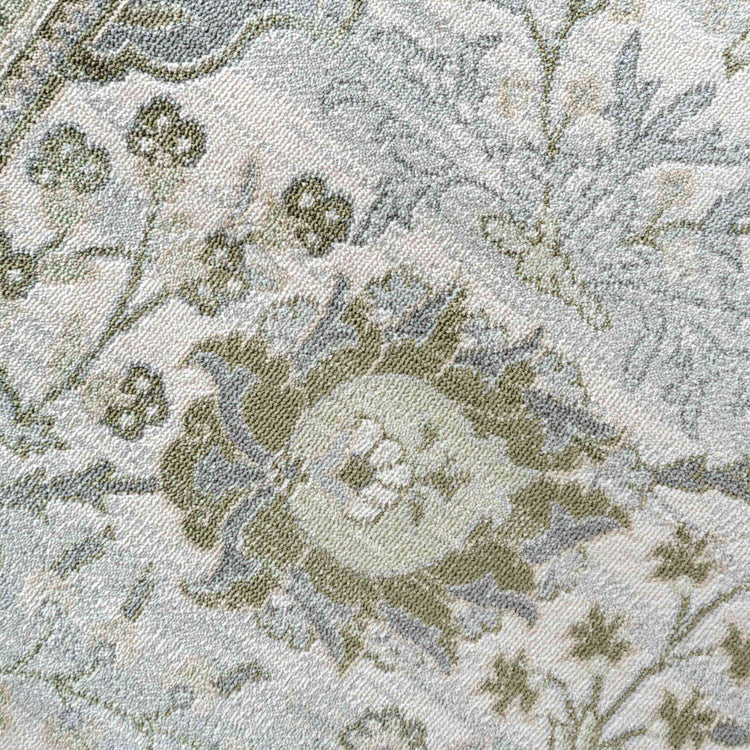Vintage Traditional Green Floral Living Room Rug