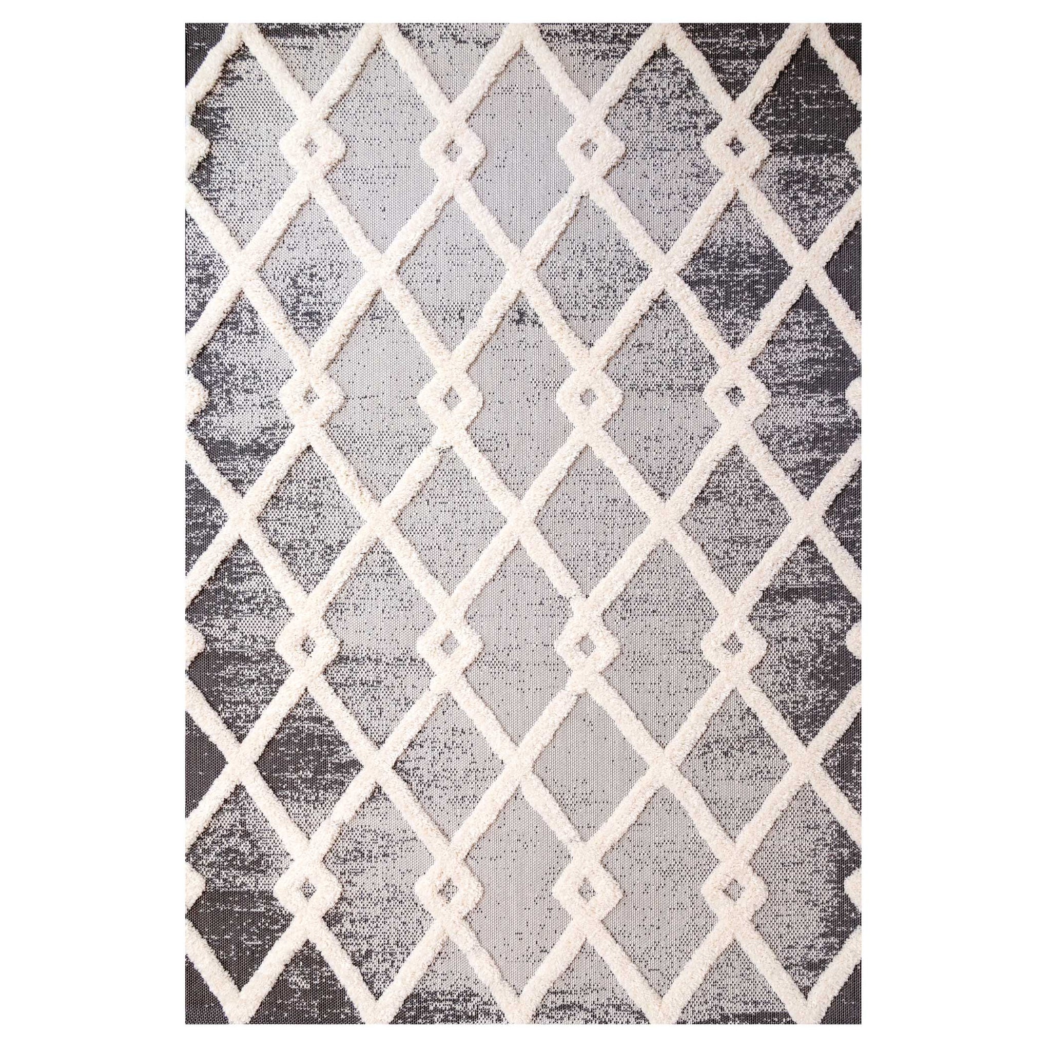 Grey Textured Trellis Indoor Outdoor Rug