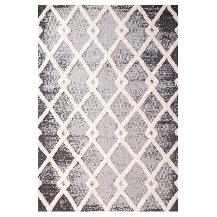 Grey Textured Trellis Indoor Outdoor Rug