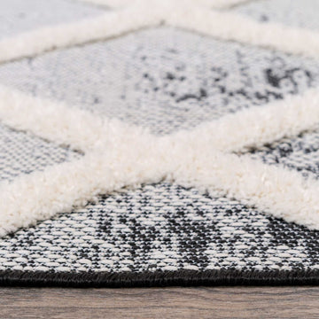 Grey Textured Trellis Indoor Outdoor Rug