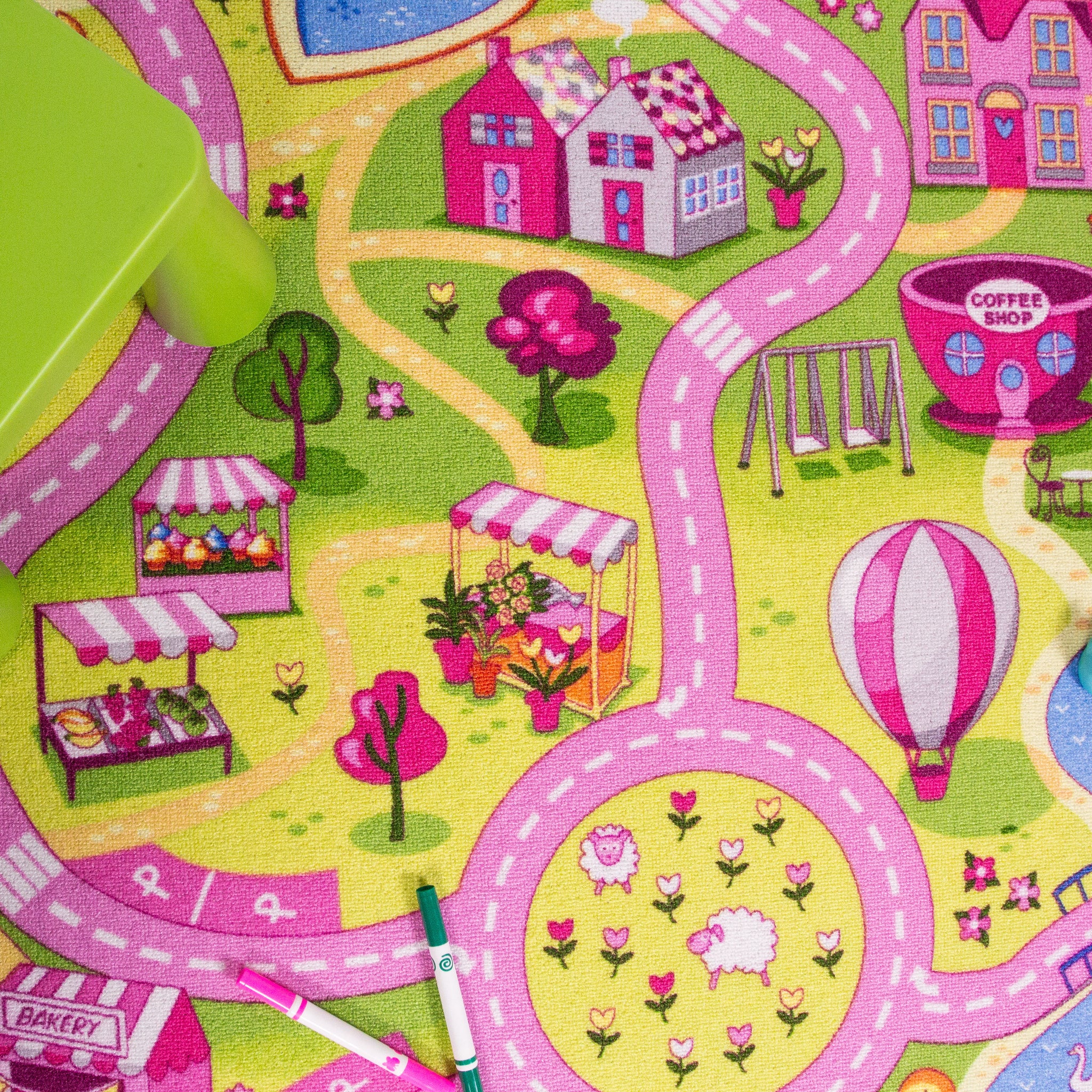 Kids Fun Pink Funfair Play Rug