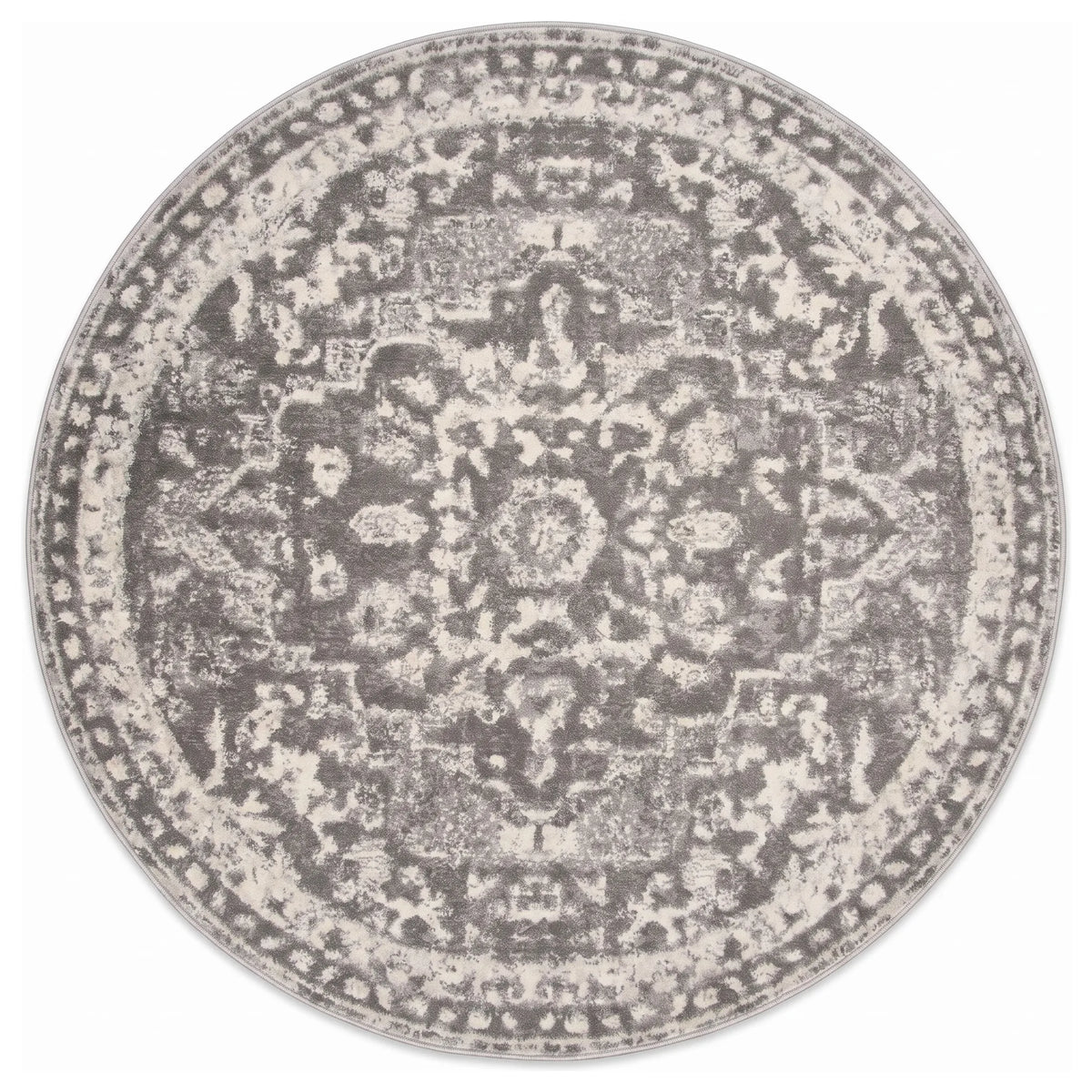 Faded Distressed Grey Oriental Pattern Rug - Demelza