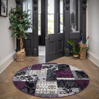 Purple Grey Modern Patchwork Bedroom Rugs