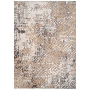 Distressed Beige Art Deco Area Rug