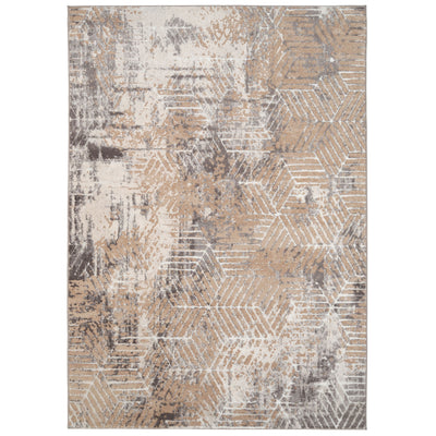 Distressed Beige Art Deco Area Rug