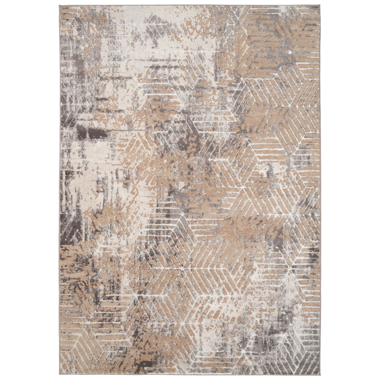 Distressed Beige Art Deco Area Rug - Busby | Living Room Rugs