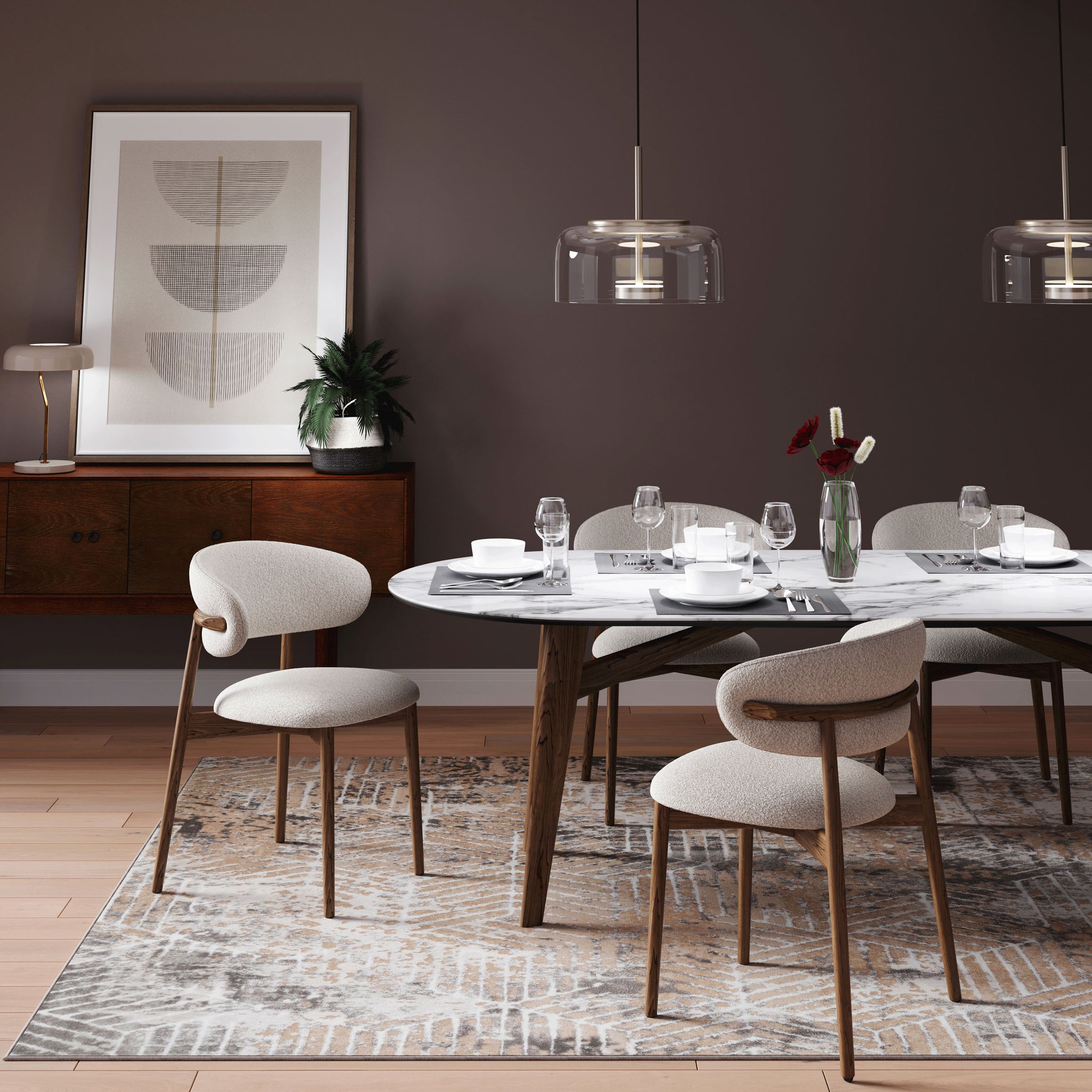 Distressed Beige Art Deco Area Rug