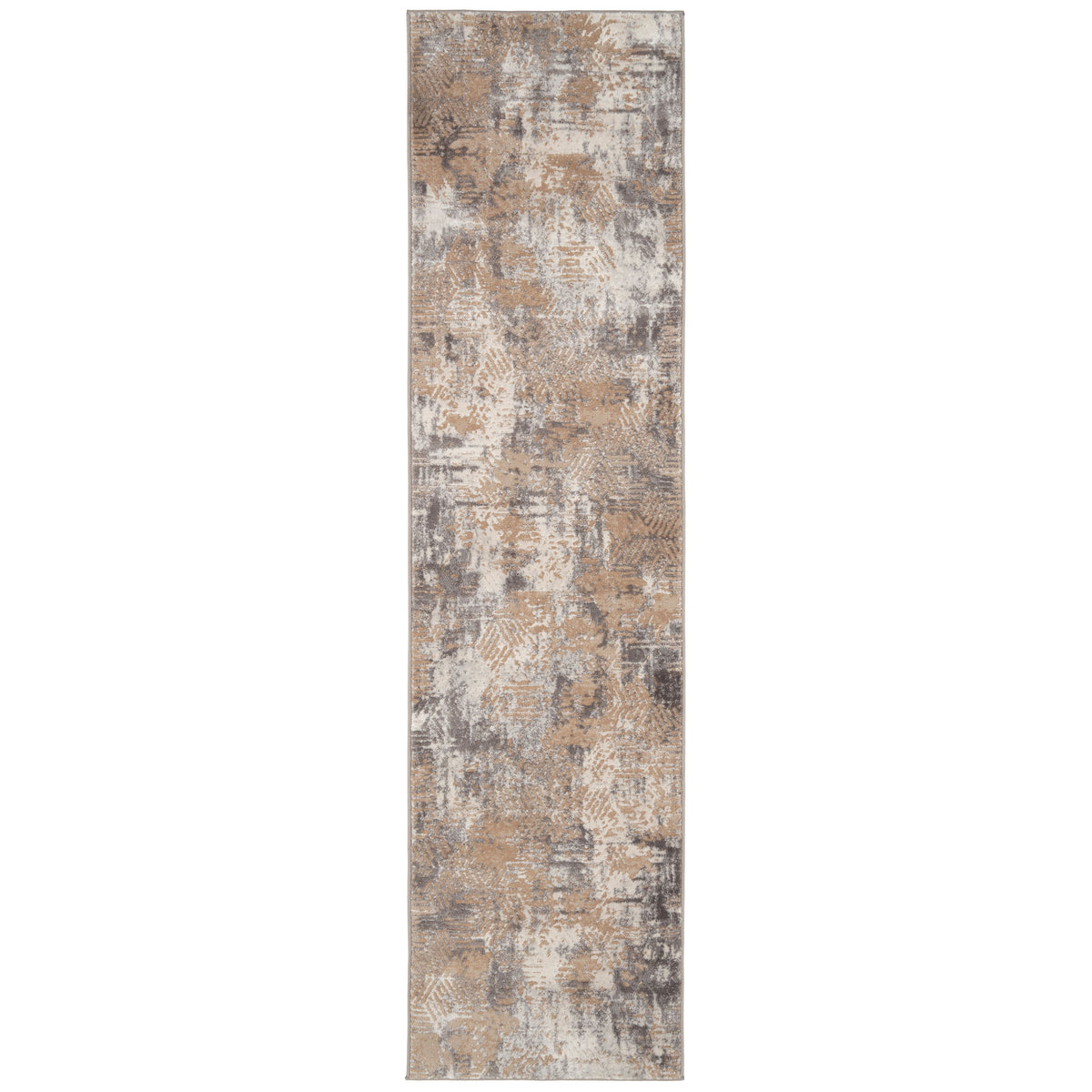 Distressed Beige Art Deco Runner Rug