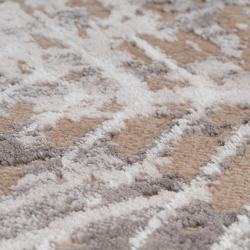 Distressed Beige Art Deco Runner Rug