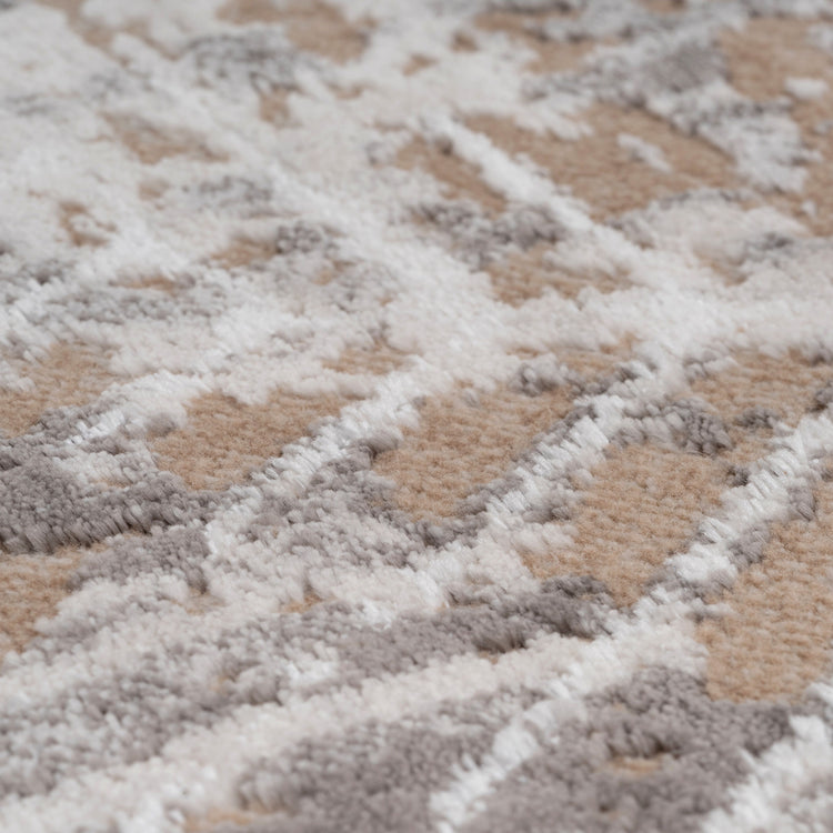 Distressed Beige Art Deco Runner Rug