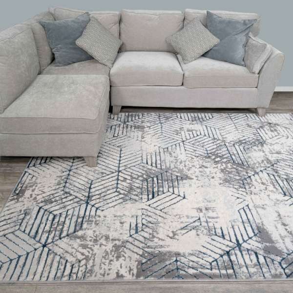 Modern Blue Abstract Geometric Living Room Rugs