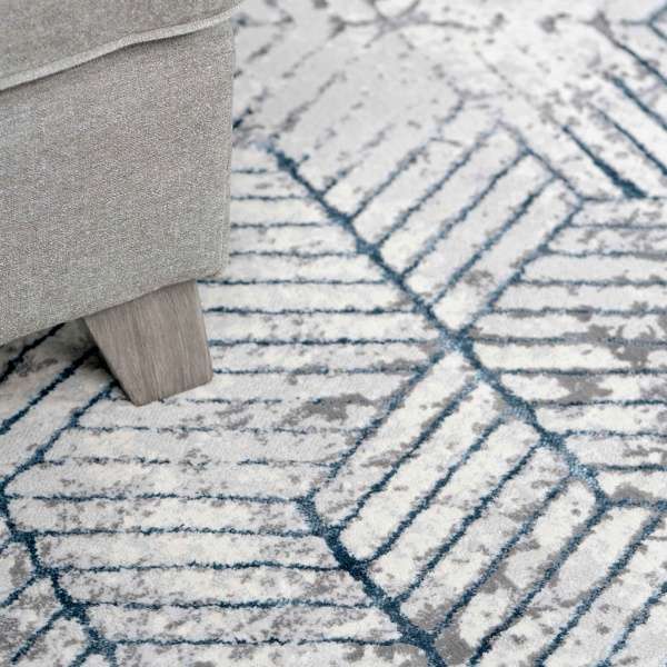 Modern Blue Abstract Geometric Living Room Rugs