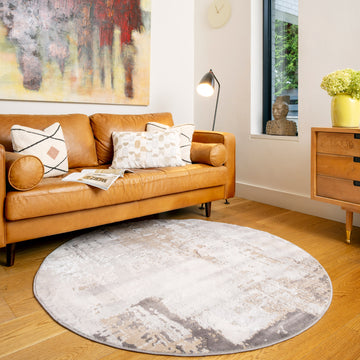 Distressed Abstract Beige Circle Rug - Grace