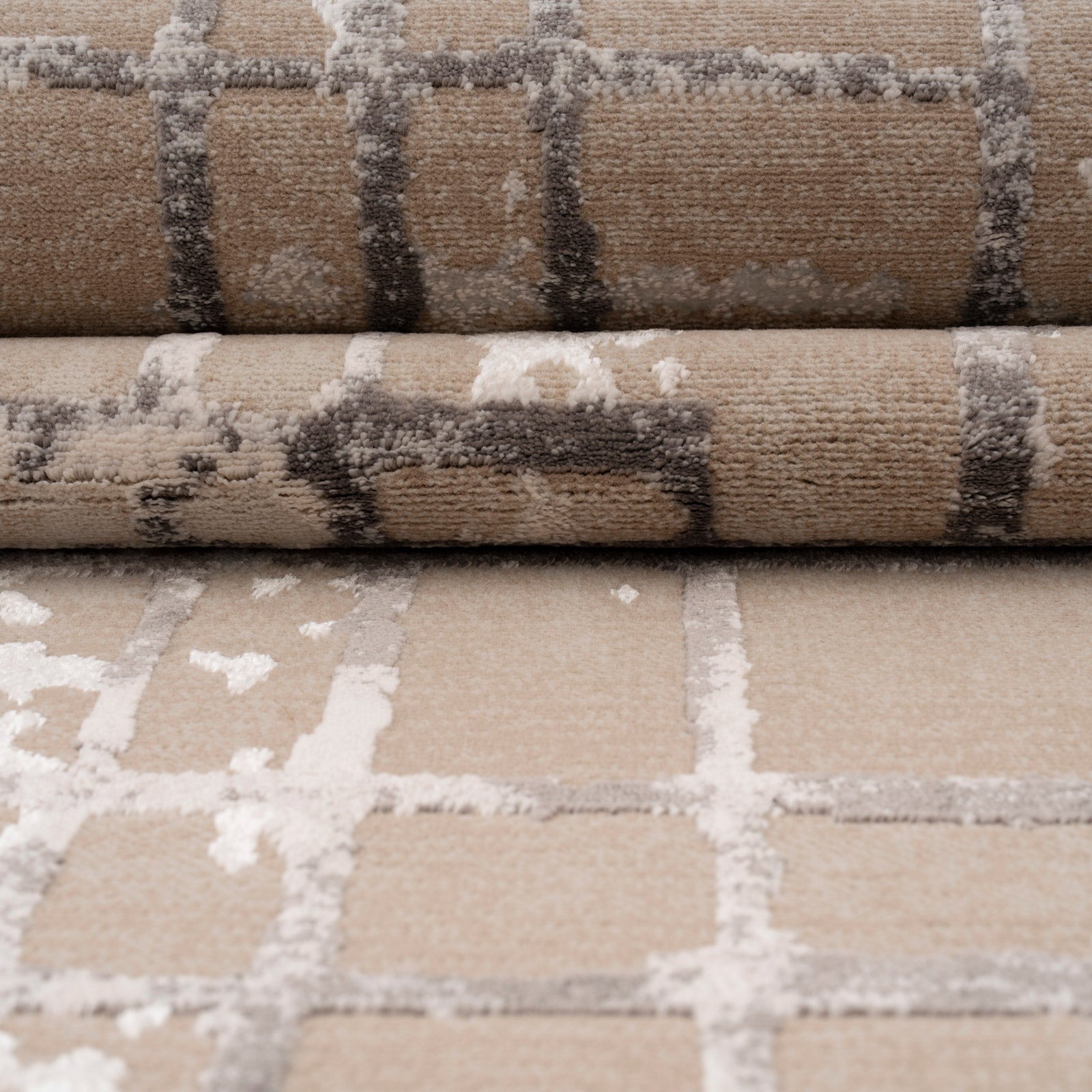 Distressed Linear Beige Silver Rug - Diora