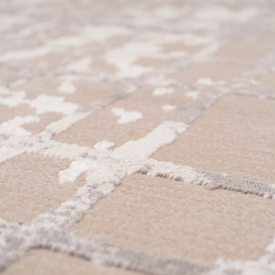Distressed Linear Beige Silver Runner - Diora