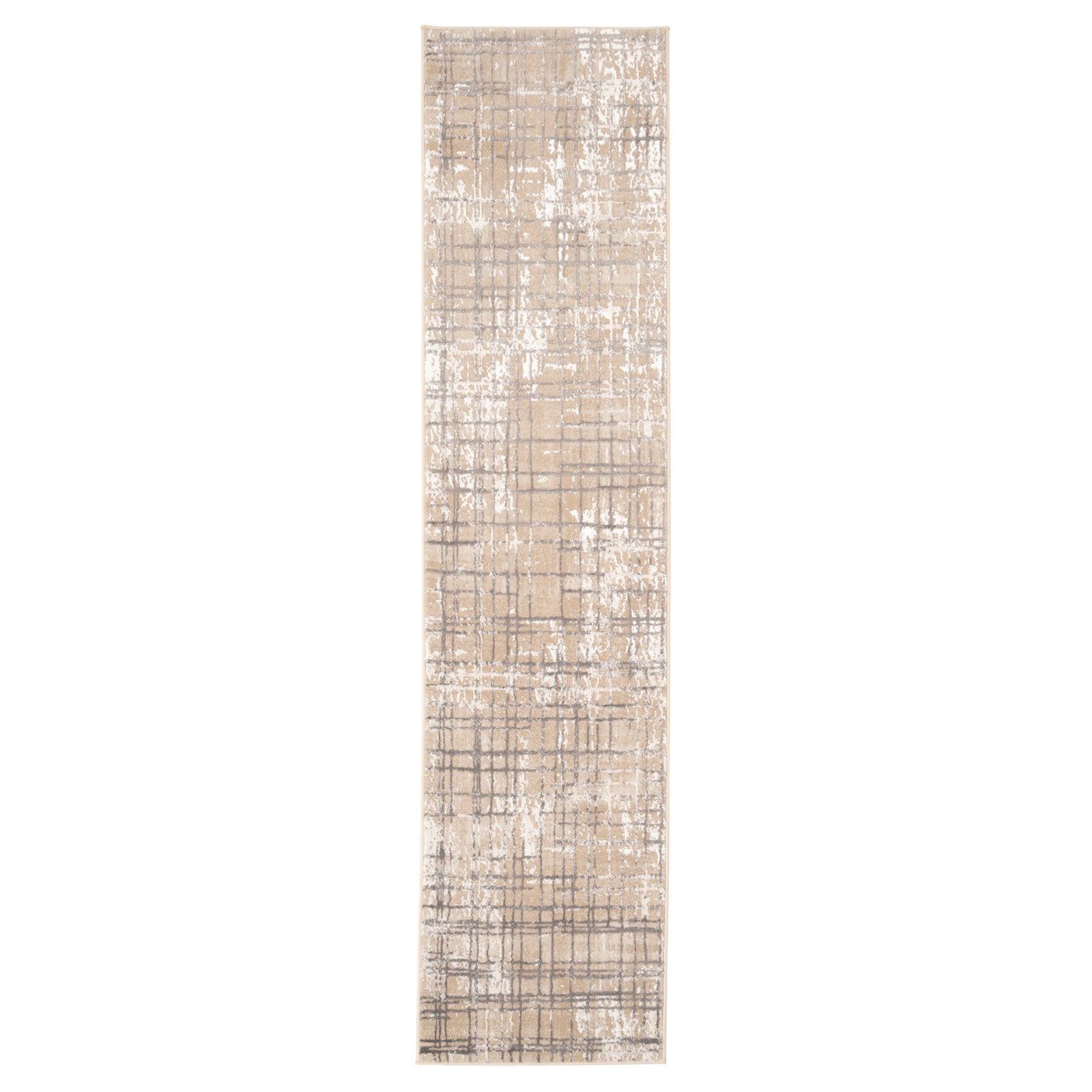 Distressed Linear Beige Silver Runner - Diora