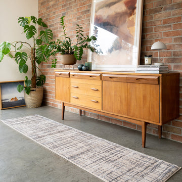 Distressed Linear Beige Silver Runner - Diora