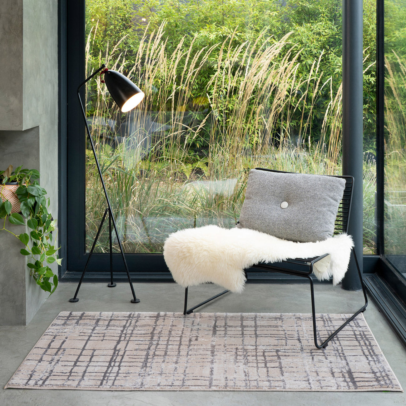 Distressed Linear Beige Silver Rug - Diora