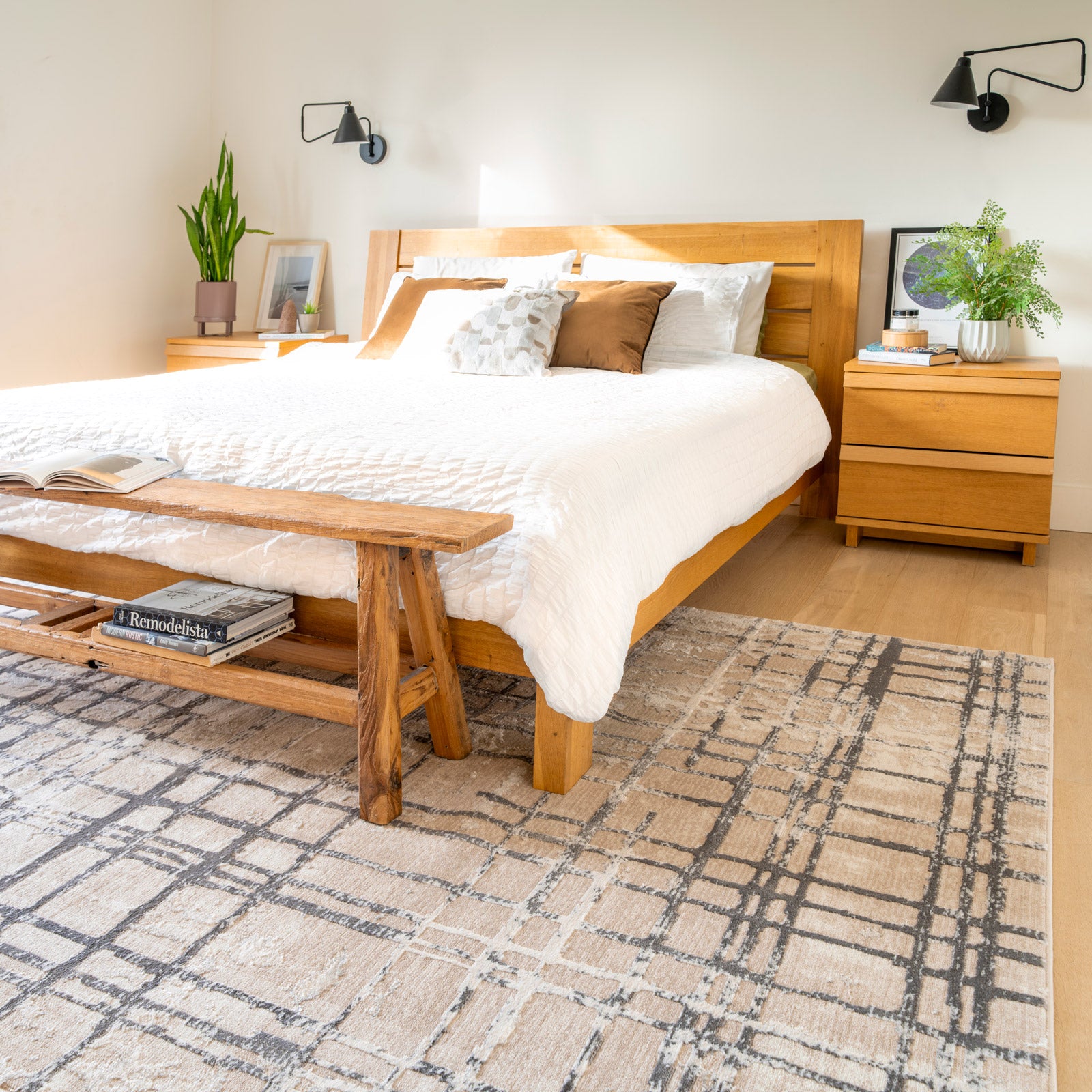 Distressed Linear Beige Silver Rug - Diora