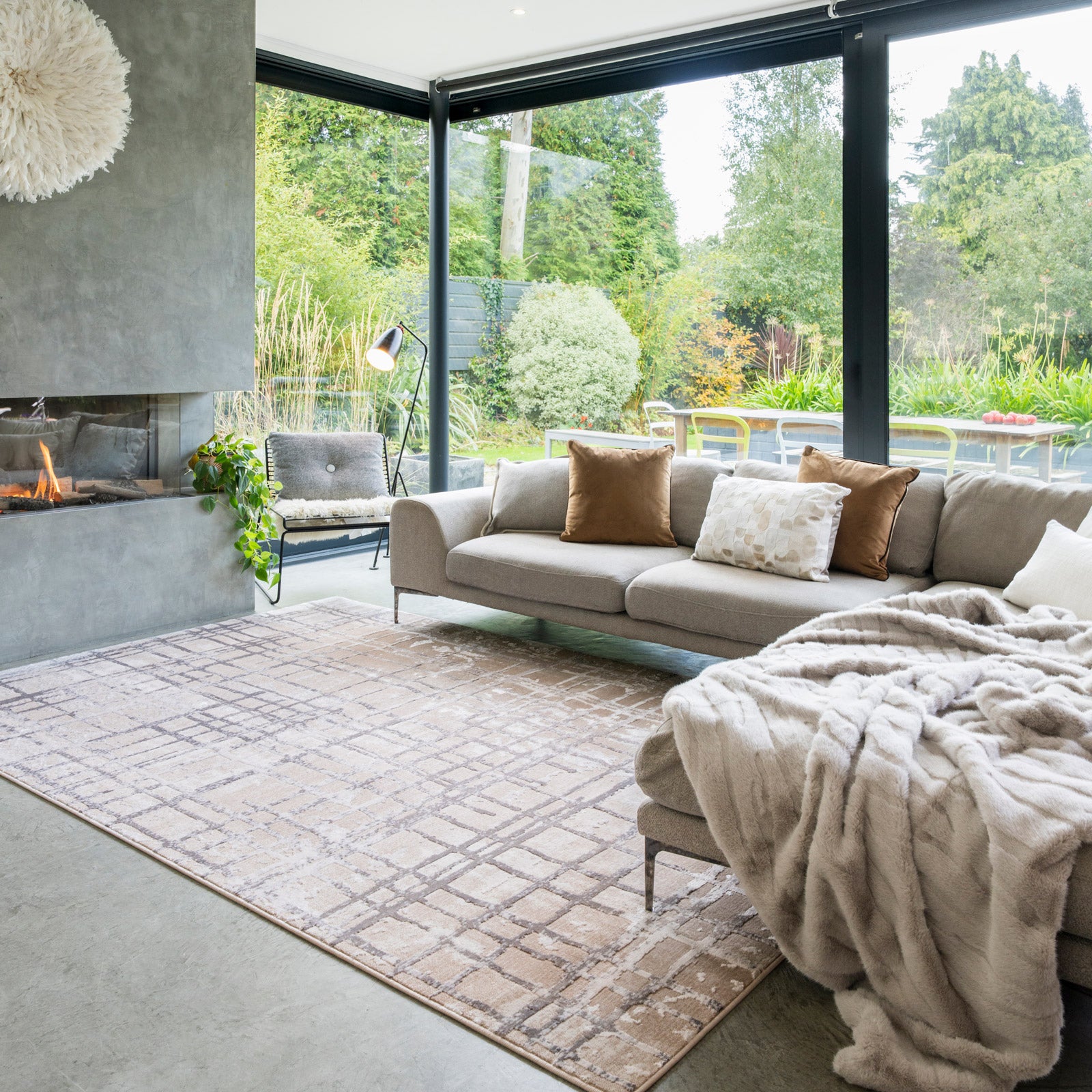 Distressed Linear Beige Silver Rug - Diora