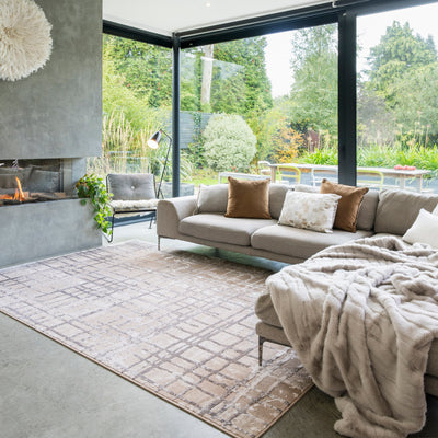 Distressed Linear Beige Silver Rug - Diora