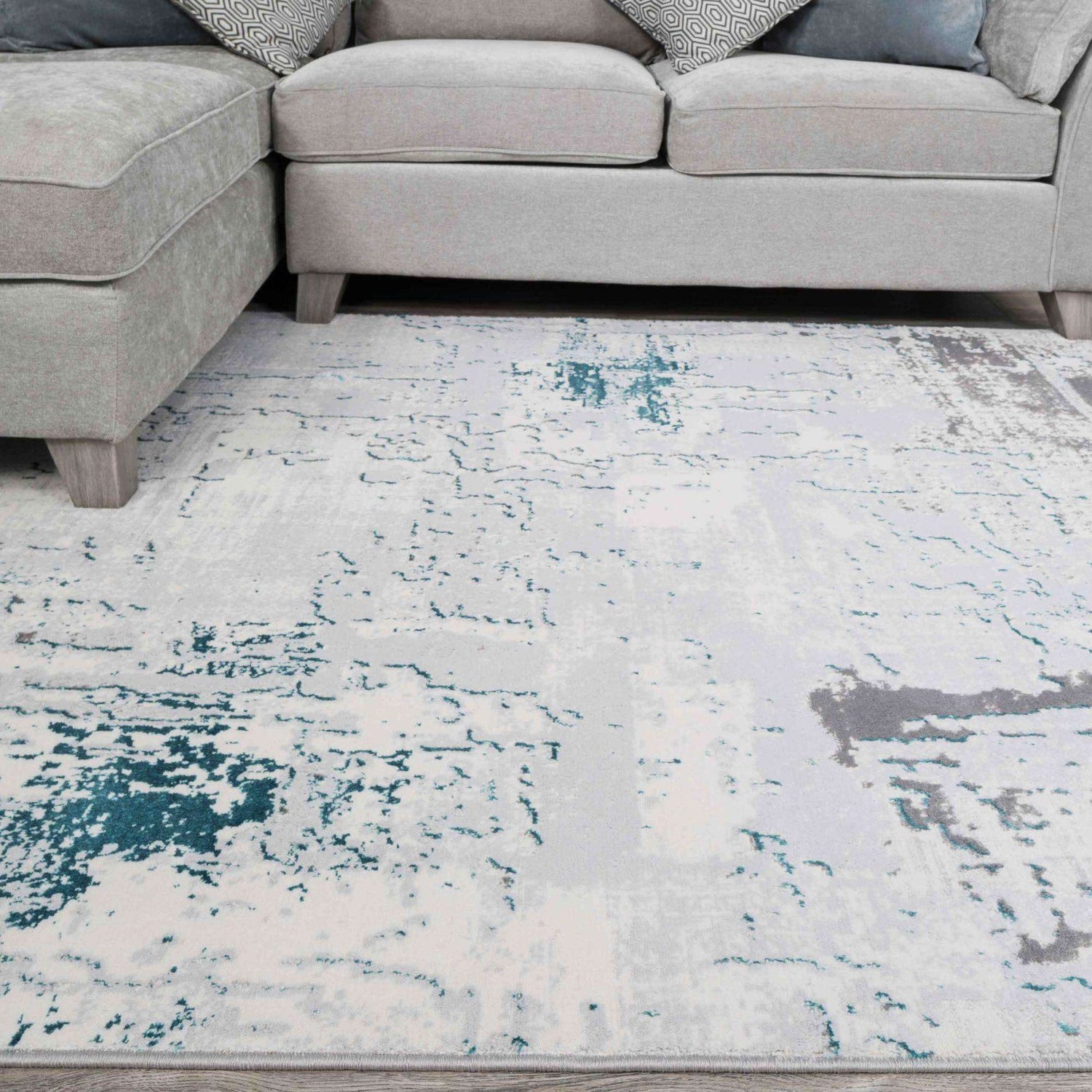 Modern Aqua Blue Abstract Distressed Living Room Rugs