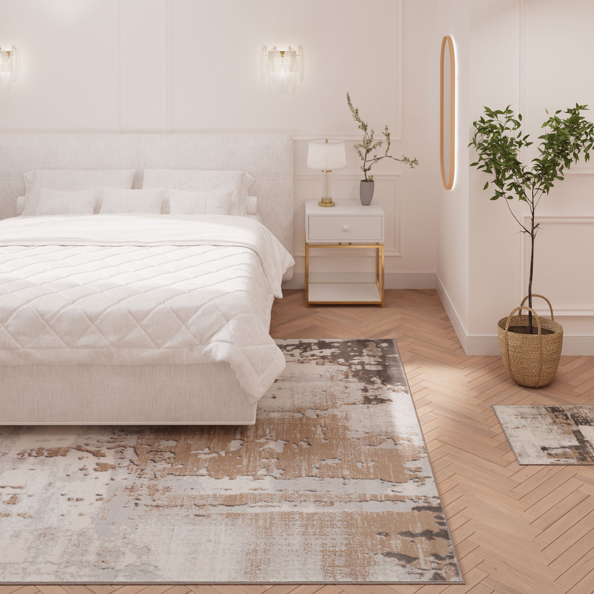 Distressed Abstract Beige Area Rug