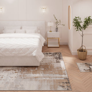 Distressed Abstract Beige Area Rug