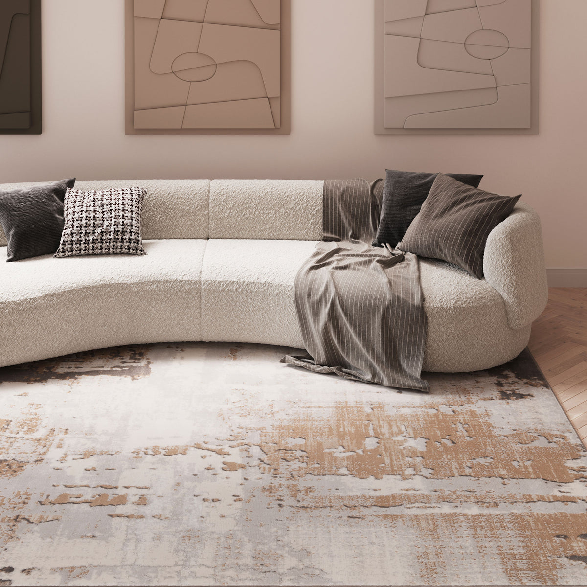 Distressed Abstract Beige Area Rug