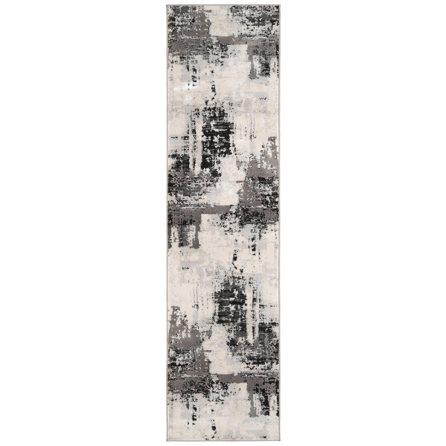Distressed Abstract Grey Black Runner Rug