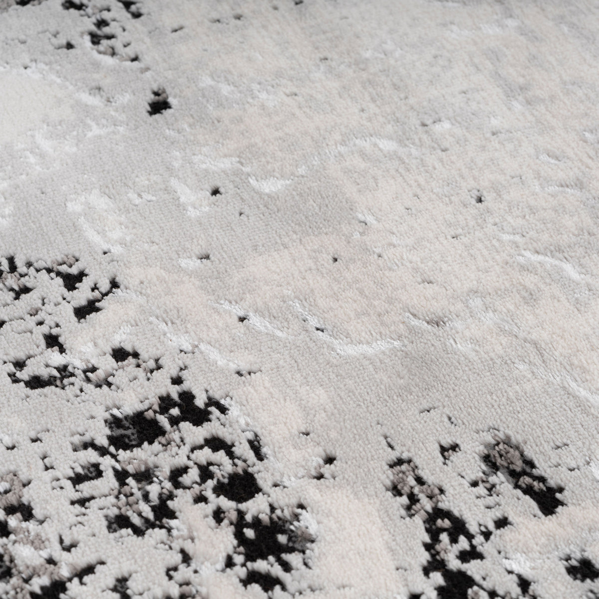 Distressed Abstract Grey Black Runner Rug