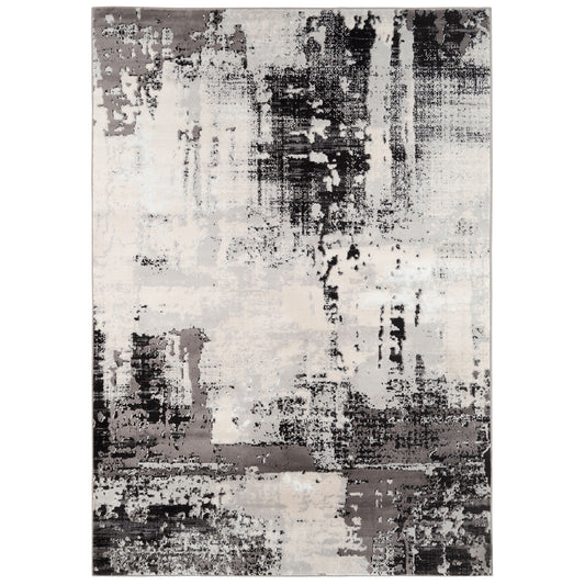 Distressed Abstract Grey Black Area Rug